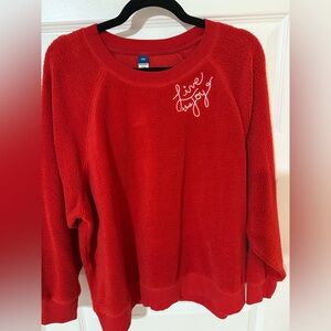 Red Women's Fleece with Embroidered Detail